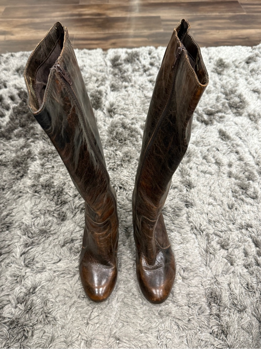 Born Womens Knee High Tall Riding Boots Brown Leather Zip